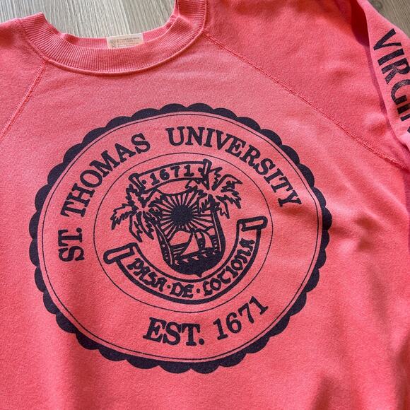 Vintage 80's St. Thomas University Pink Crest Crewneck Pullover Sweatshirt Sz L - Picture 2 of 7
